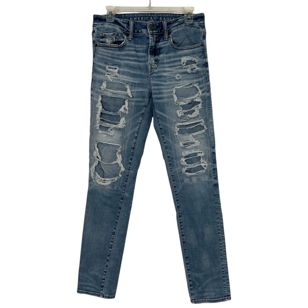 American Eagle Airflex 360 Skinny Stretch Jeans 30 x 32 Medium Blue Distressed